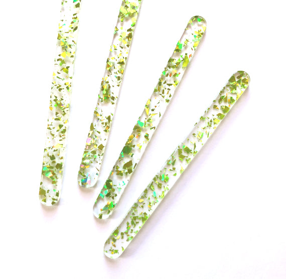 Acrylic Popsicle Sticks: Flake Glitter Lime | www.sprinklebeesweet.com