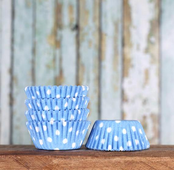 Bulk Mini Light Blue Cupcake Liners: Polka Dot | www.sprinklebeesweet.com