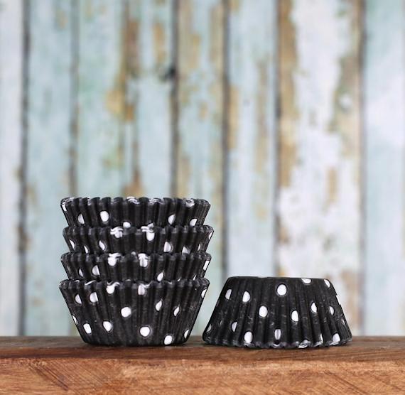Bulk Mini Black Cupcake Liners: Polka Dot | www.sprinklebeesweet.com