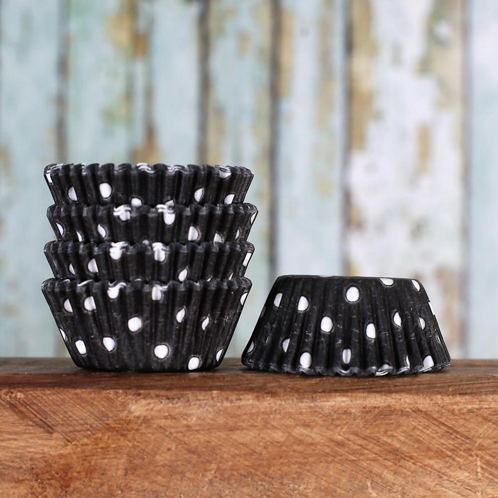 Bulk Mini Black Cupcake Liners: Polka Dot | www.sprinklebeesweet.com