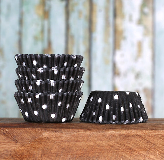 Bulk Mini Black Cupcake Liners: Polka Dot | www.sprinklebeesweet.com