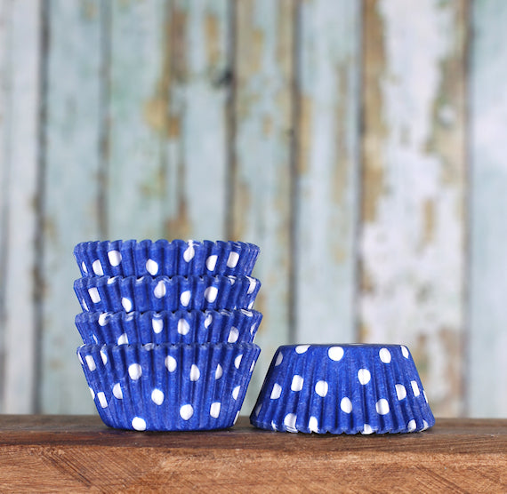Bulk Mini Royal Blue Cupcake Liners: Polka Dot | www.sprinklebeesweet.com