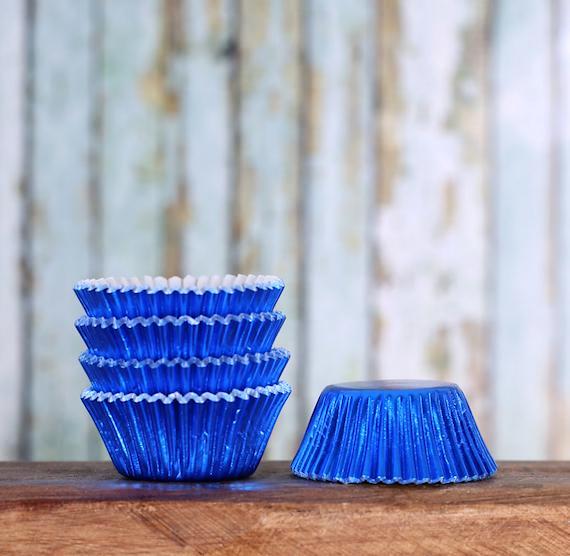 Bulk Mini Cupcake Liners: Blue Foil | www.sprinklebeesweet.com