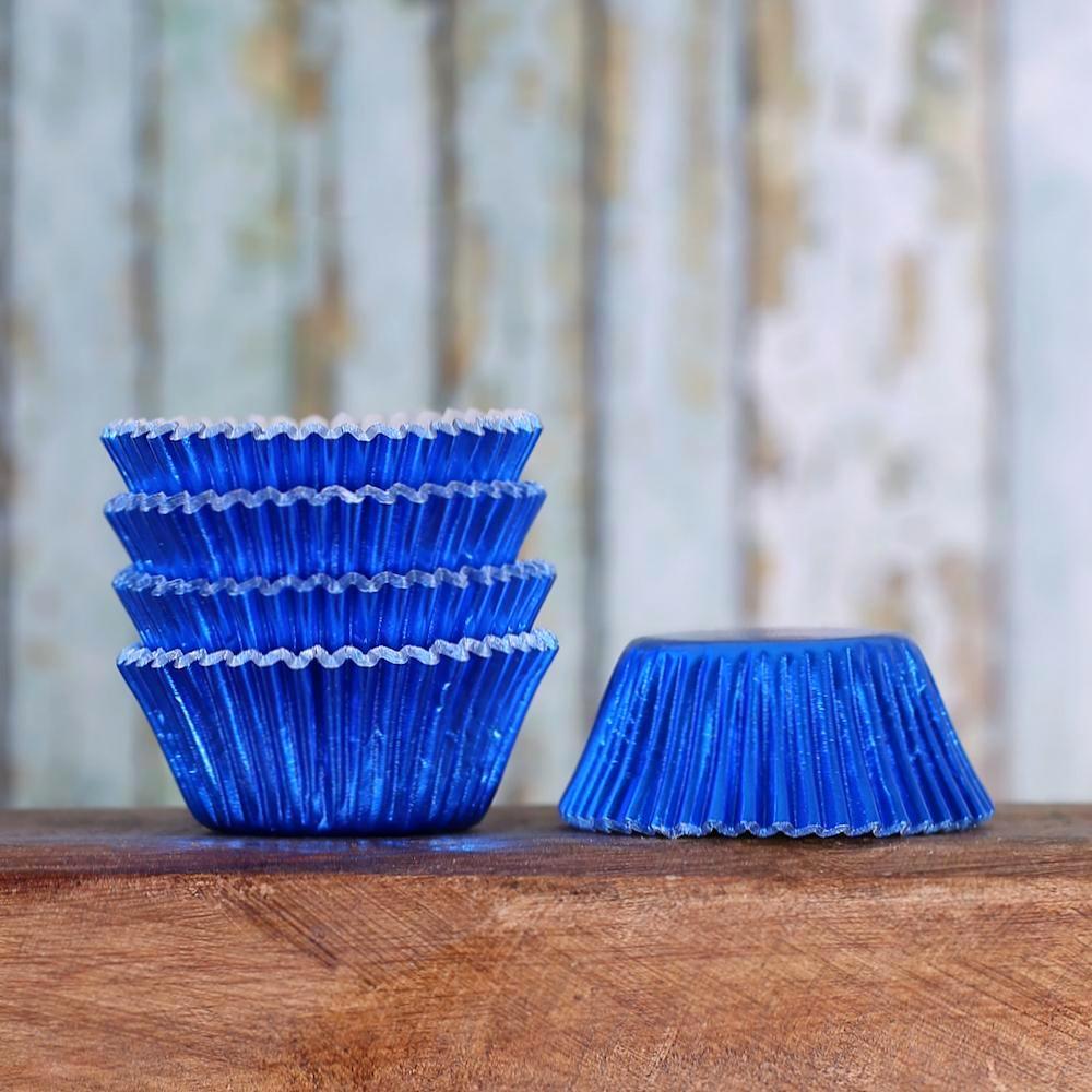 Bulk Mini Cupcake Liners: Blue Foil | www.sprinklebeesweet.com