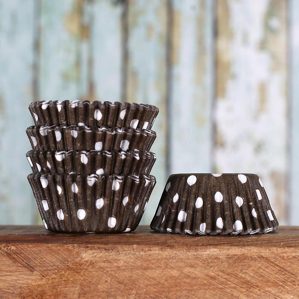 Bulk Mini Brown Cupcake Liners: Polka Dot | www.sprinklebeesweet.com