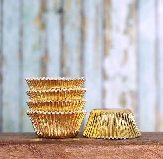 Bulk Mini Cupcake Liners: Gold Foil | www.sprinklebeesweet.com