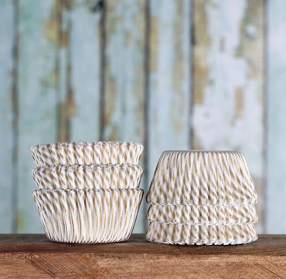 Bulk Mini Gold Cupcake Liners: Stripe | www.sprinklebeesweet.com