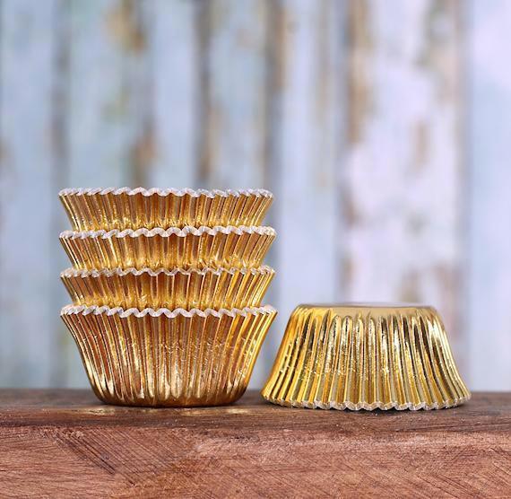 Bulk Mini Cupcake Liners: Gold Foil | www.sprinklebeesweet.com