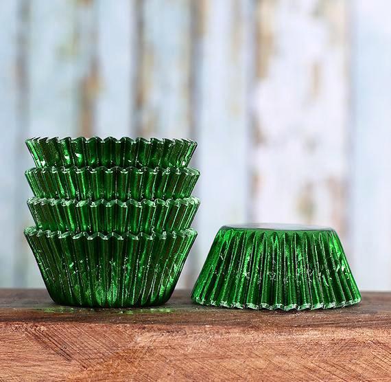 Bulk Mini Cupcake Liners: Green Foil | www.sprinklebeesweet.com