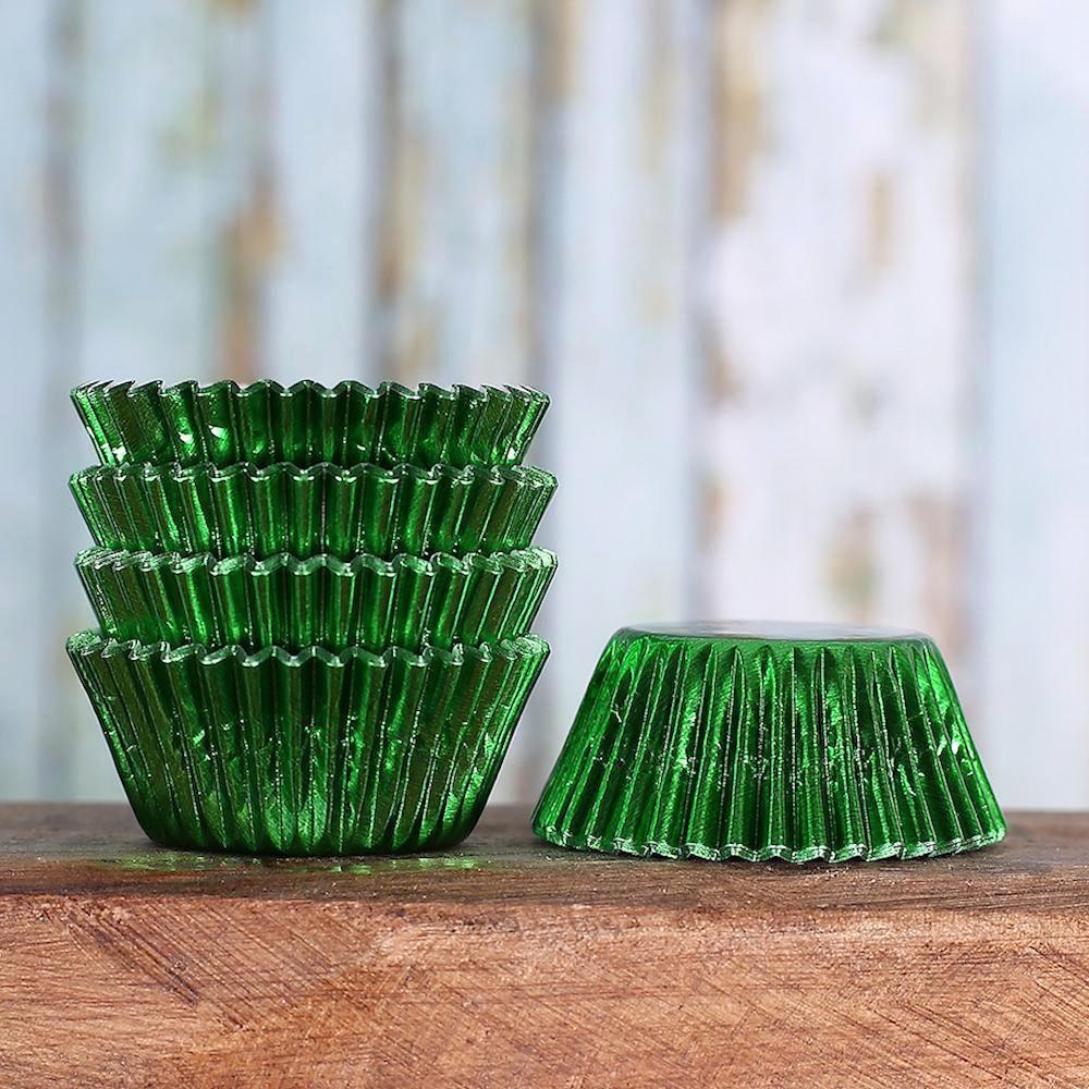 Bulk Mini Cupcake Liners: Green Foil | www.sprinklebeesweet.com