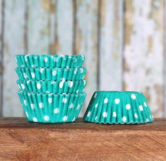 Bulk Mini Jade Green Cupcake Liners: Polka Dot | www.sprinklebeesweet.com