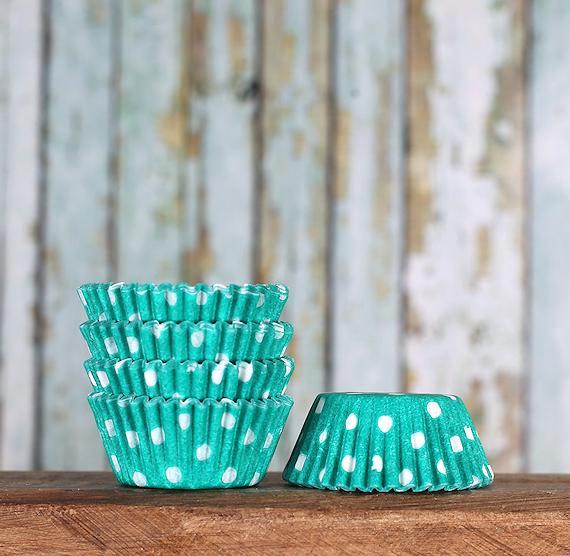 Bulk Mini Jade Green Cupcake Liners: Polka Dot | www.sprinklebeesweet.com