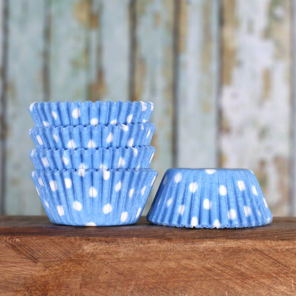 Bulk Mini Light Blue Cupcake Liners: Polka Dot | www.sprinklebeesweet.com