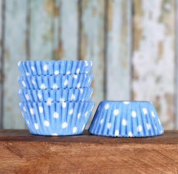 Bulk Mini Light Blue Cupcake Liners: Polka Dot | www.sprinklebeesweet.com