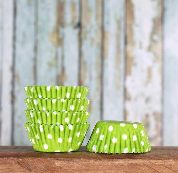 Bulk Mini Lime Cupcake Liners: Polka Dot | www.sprinklebeesweet.com
