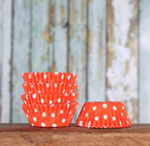 Bulk Mini Orange Cupcake Liners: Polka Dot | www.sprinklebeesweet.com