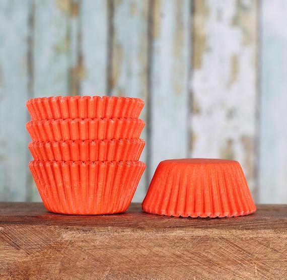 Bulk Mini Orange Cupcake Liners: Solid | www.sprinklebeesweet.com
