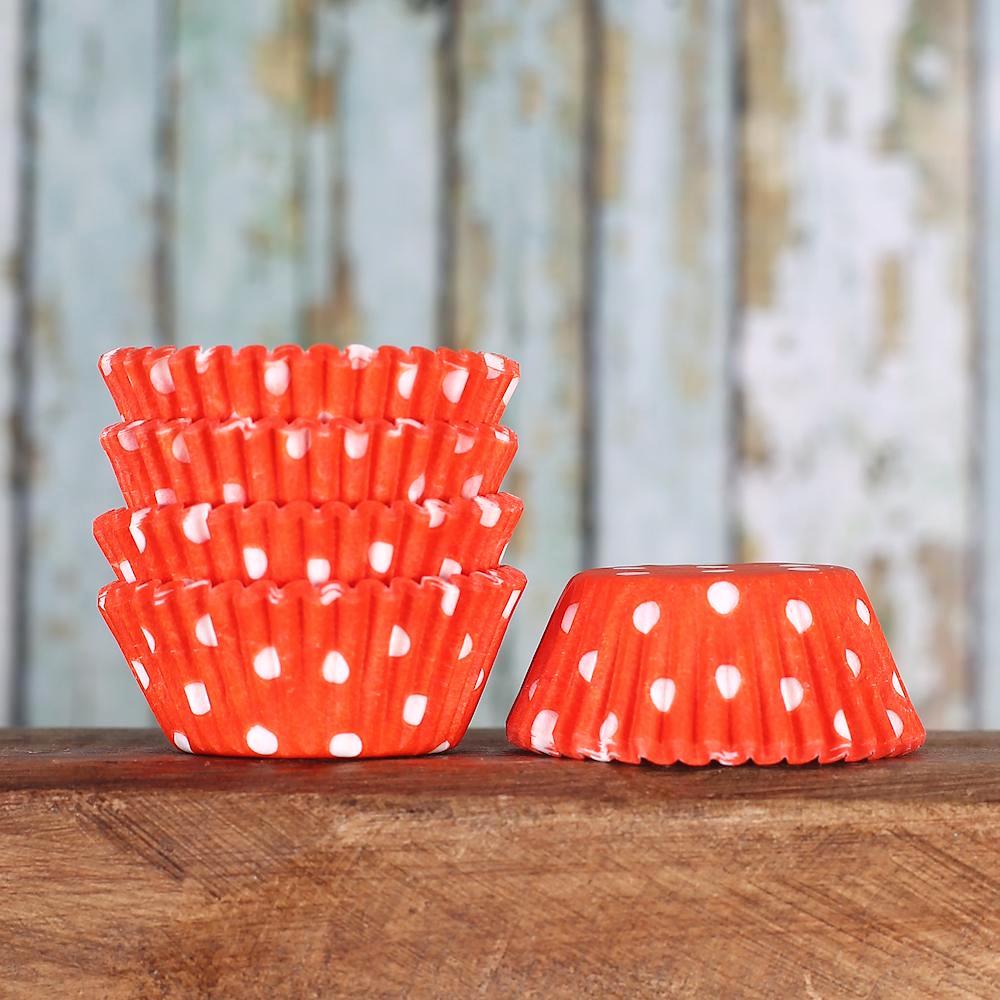 Bulk Mini Orange Cupcake Liners: Polka Dot | www.sprinklebeesweet.com