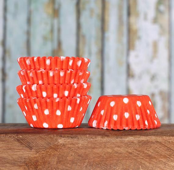 Bulk Mini Orange Cupcake Liners: Polka Dot | www.sprinklebeesweet.com