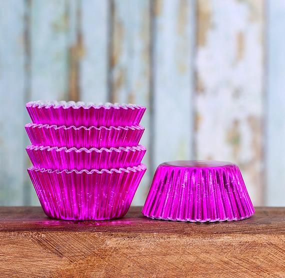 Bulk Mini Cupcake Liners: Pink Foil | www.sprinklebeesweet.com