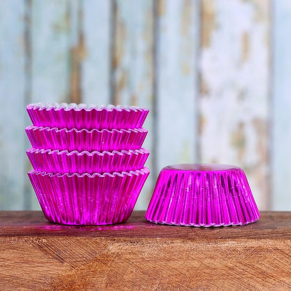 Bulk Mini Cupcake Liners: Pink Foil | www.sprinklebeesweet.com