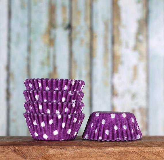 Bulk Mini Purple Cupcake Liners: Polka Dot | www.sprinklebeesweet.com
