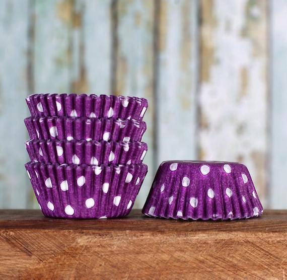 Bulk Mini Purple Cupcake Liners: Polka Dot | www.sprinklebeesweet.com