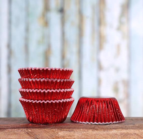 Bulk Mini Cupcake Liners: Red Foil | www.sprinklebeesweet.com