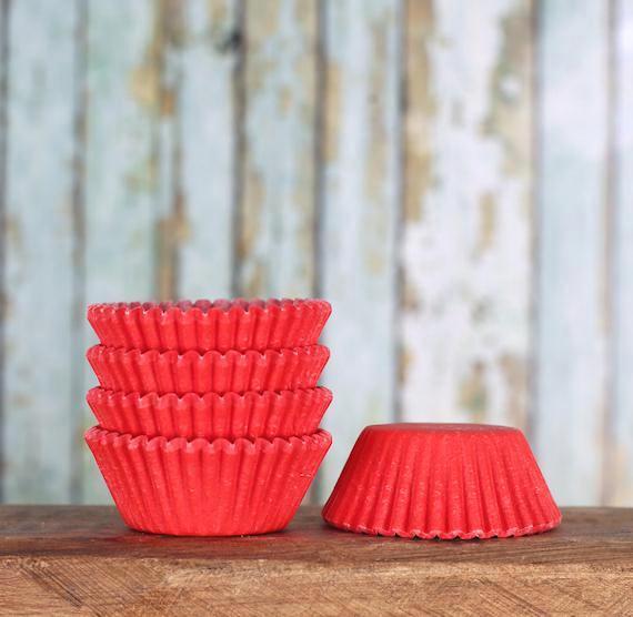 Bulk Mini Red Cupcake Liners: Solid | www.sprinklebeesweet.com