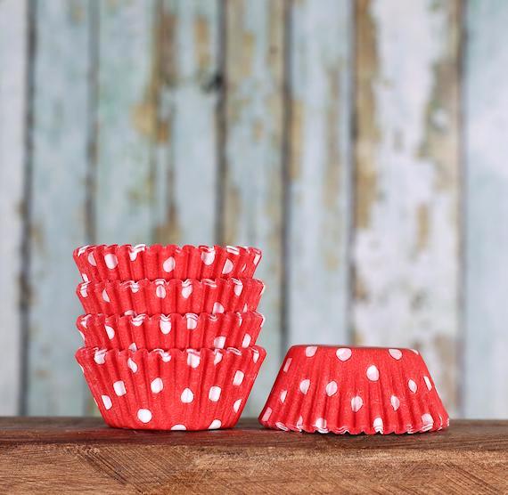 Bulk Mini Red Cupcake Liners: Polka Dot | www.sprinklebeesweet.com