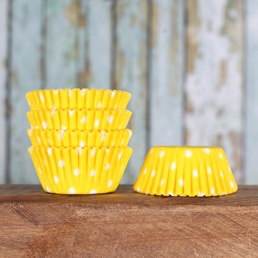 Bulk Mini Yellow Cupcake Liners: Polka Dot | www.sprinklebeesweet.com