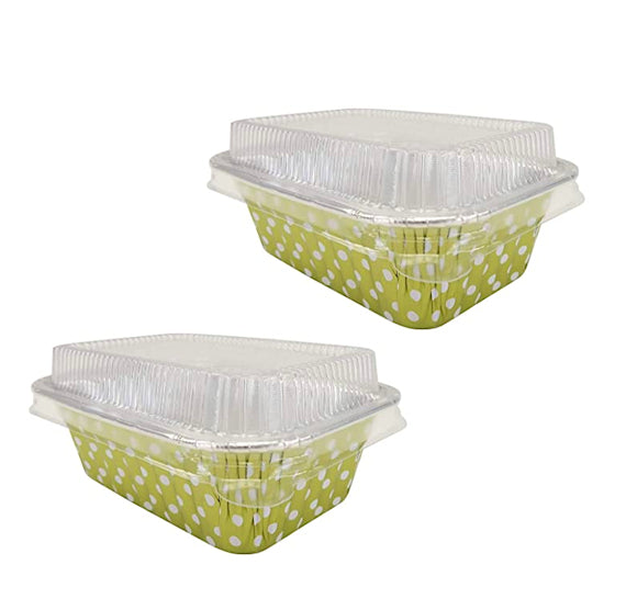 Mini Foil Loaf Pans with Lids: Polka Dot Lime | www.sprinklebeesweet.com