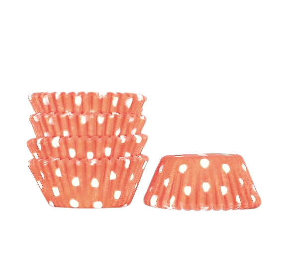Bulk Mini Peach Cupcake Liners: Polka Dot | www.sprinklebeesweet.com