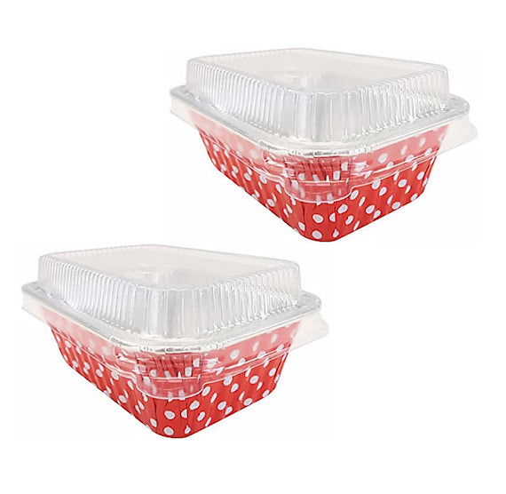 Mini Foil Loaf Pans with Lids: Polka Dot Red | www.sprinklebeesweet.com