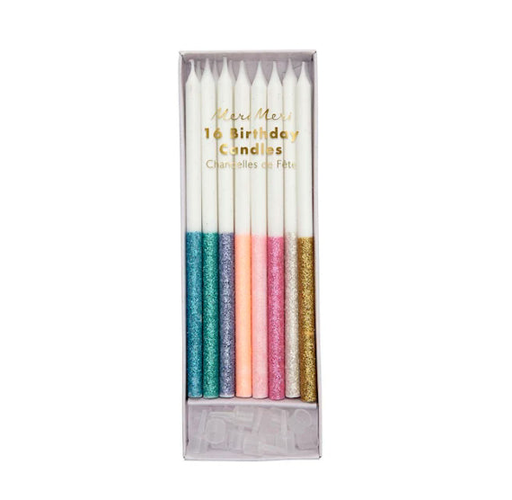 Glitter Dipped Multicolor Candles: 5.5" | www.sprinklebeesweet.com