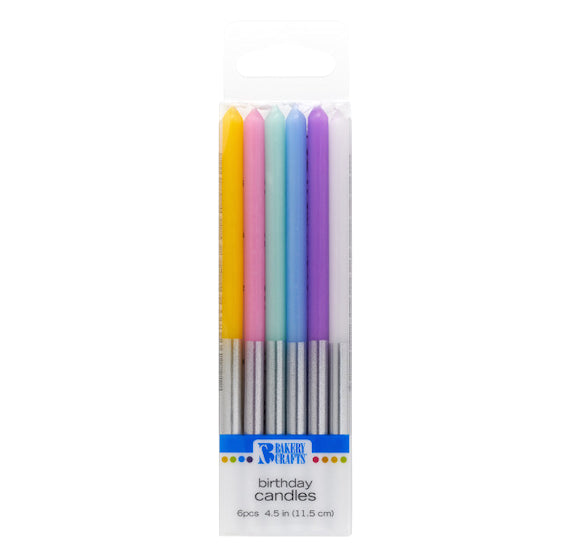 Pastel Birthday Candles with Silver: 4.5" | www.sprinklebeesweet.com