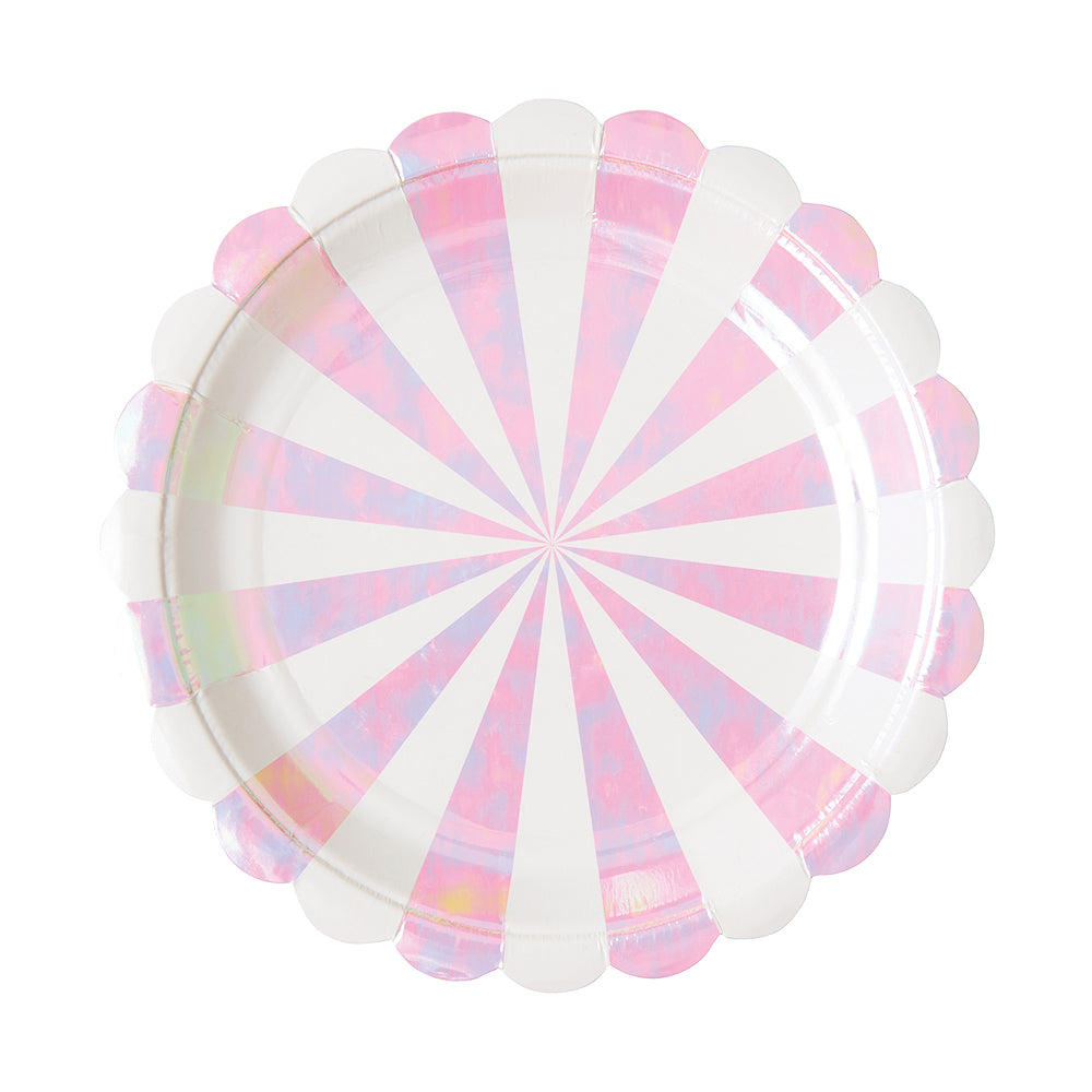 Small Pink Iridescent Plates: Stripe | www.sprinklebeesweet.com