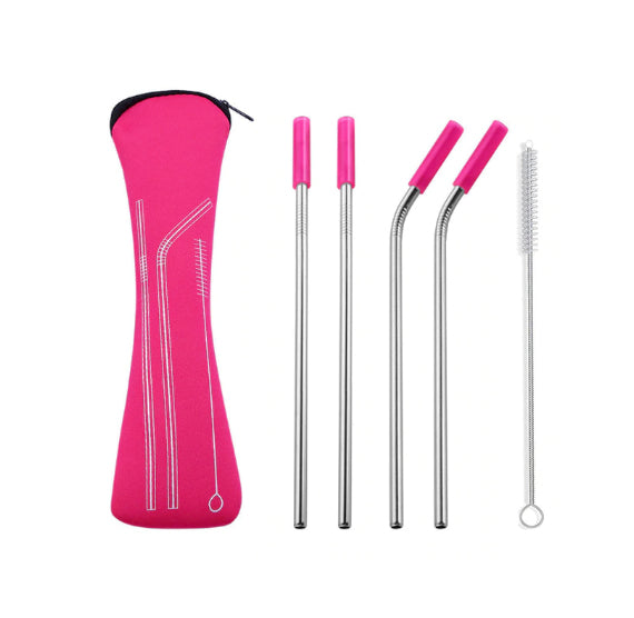 Reusable Stainless Steel Straw Set: Pink | www.sprinklebeesweet.com