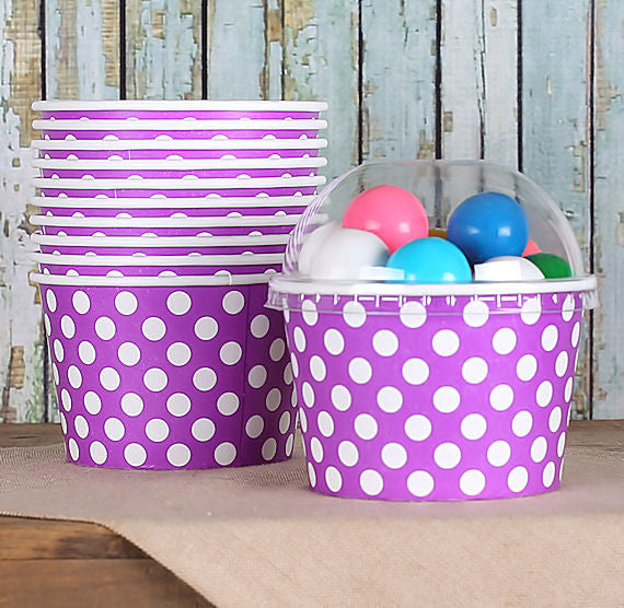 Large Purple Ice Cream Cups: Polka Dot | www.sprinklebeesweet.com