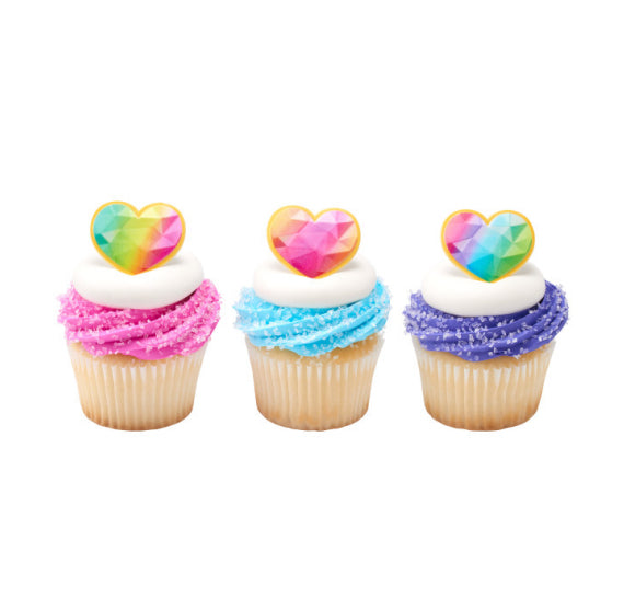Geo Rainbow Heart Cupcake Topper Rings | www.sprinklebeesweet.com