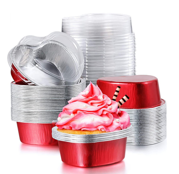 Foil Heart Shaped Snack Cake Pans with Lids: Red | www.sprinklebeesweet.com