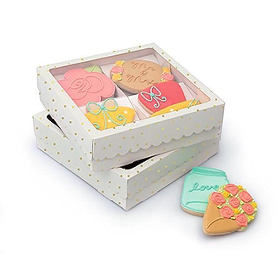 Sweet Sugarbelle Cookie Boxes: Quad White with Dots | www.sprinklebeesweet.com