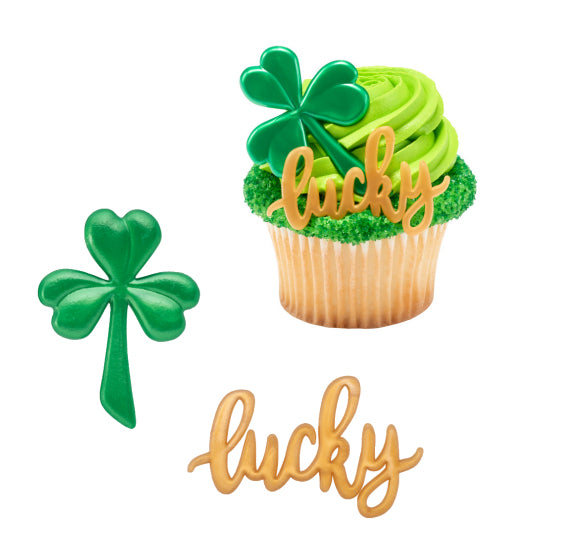 St Patrick's Day Cupcake Picks: Shamrocks + Lucky | www.sprinklebeesweet.com