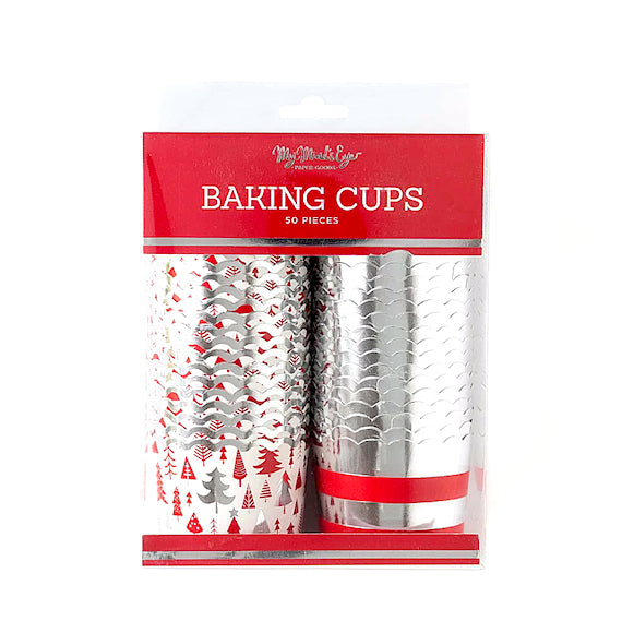 Christmas Baking Cups: Silver Trees + Stripes | www.sprinklebeesweet.com