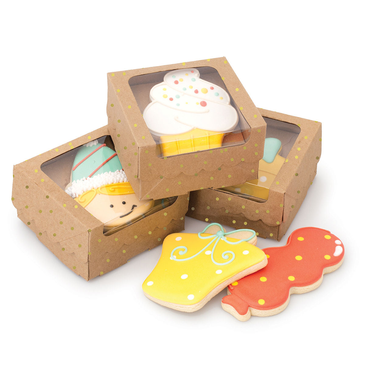 Sweet Sugarbelle Cookie Boxes: Kraft with Gold Dots | www.sprinklebeesweet.com