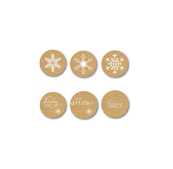 Kraft Brown Snowflake Stickers Roll: 1" | www.sprinklebeesweet.com