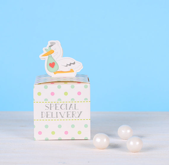 Small Favor Boxes: Stork | www.sprinklebeesweet.com