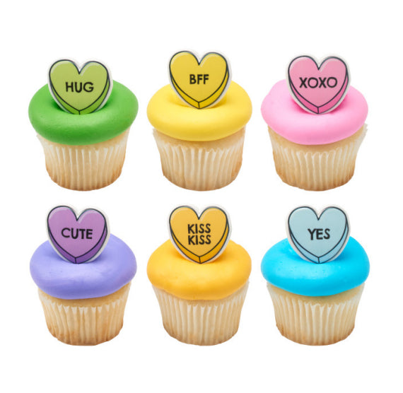 Pastel Conversation Candy Hearts Topper Rings | www.sprinklebeesweet.com