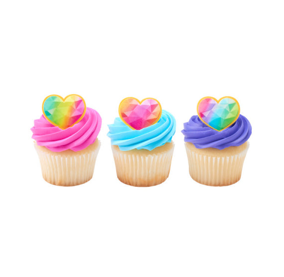 Geo Rainbow Heart Cupcake Topper Rings | www.sprinklebeesweet.com