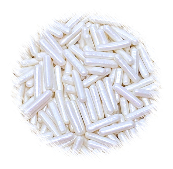 Edible Rod Sprinkles: Shimmer White | www.sprinklebeesweet.com